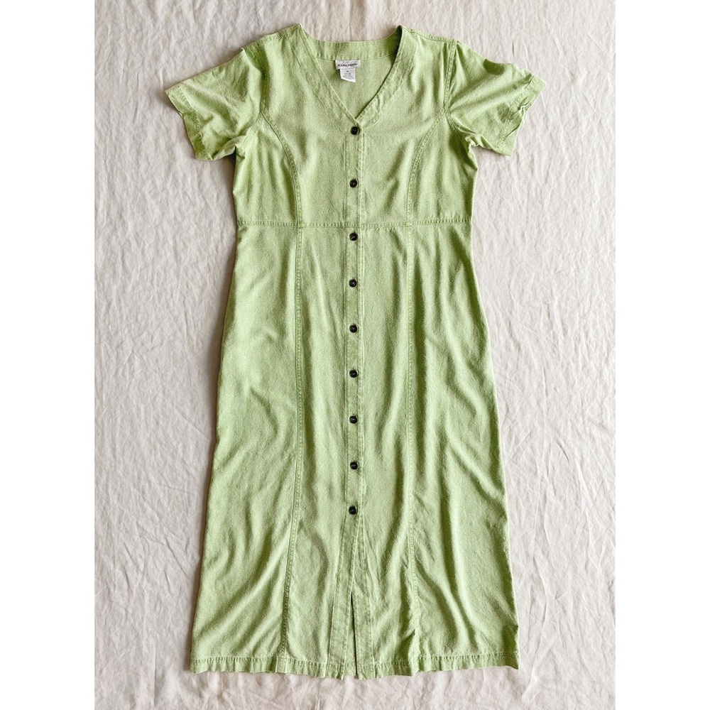 ‼️SOLD‼️ Vintage 100% silk 90s pastel green short sleeve button down maxi dress - Picture 5 of 6